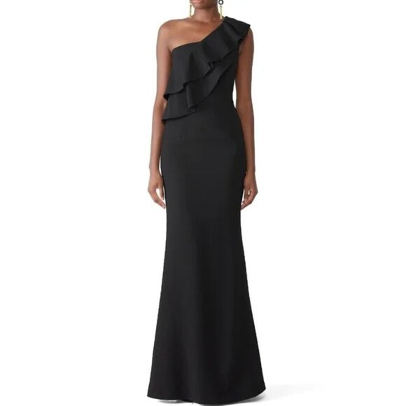 Black Halo Dresses & Skirts - Black Halo Eve Manala One Shoulder Ruffled Mermaid Maxi Prom Dress 22758